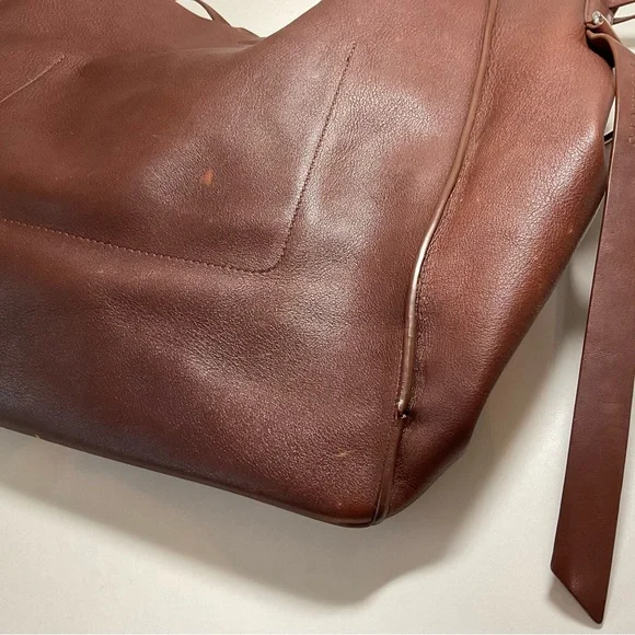 ALL SAINTS Leather Tote Paradise North/South Shoulder Bag Brown Cow Authentic - Picture 13 of 16